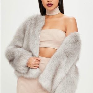 Misguided x Carli Bybel Faux Fur Grey Jacket